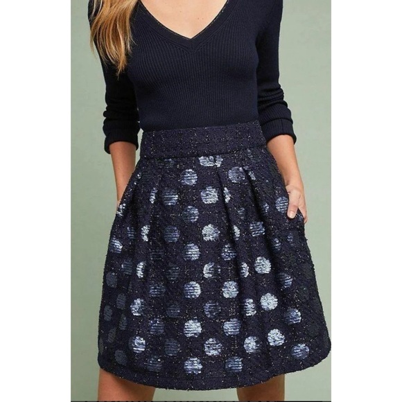 Anthropologie Eva Franco Navy Blue Sequined Polka Dot Mini Skirt NWT Size 14 (L) - Picture 2 of 14